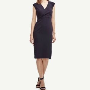 Ann Taylor Draped Midi Sheath In Navy Blue